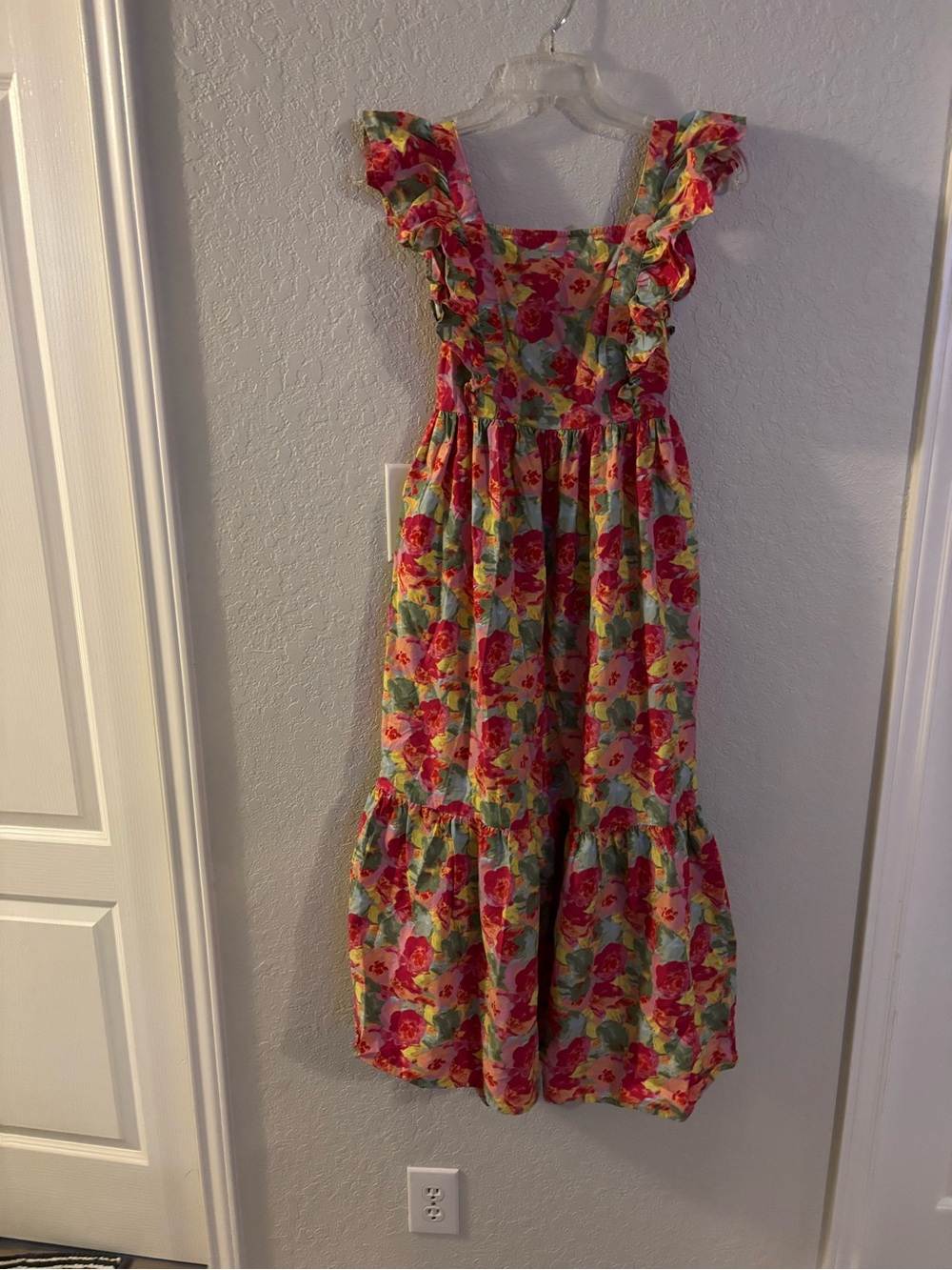 Woman Pink Floral Ruffle Strap Maxi Dress cotton by Peyton&Parker Extra Small